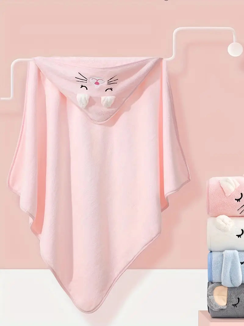 Rosa babyhandduk med katt-huva